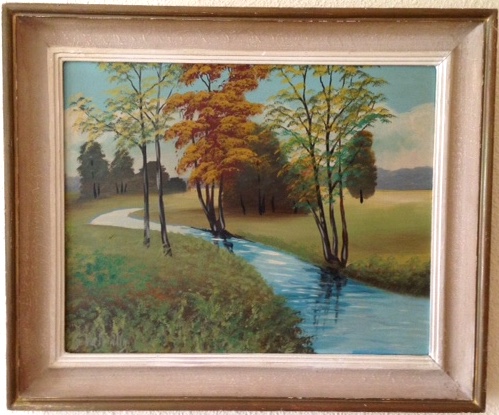 Paisaje con rio y arboleda en la orilla